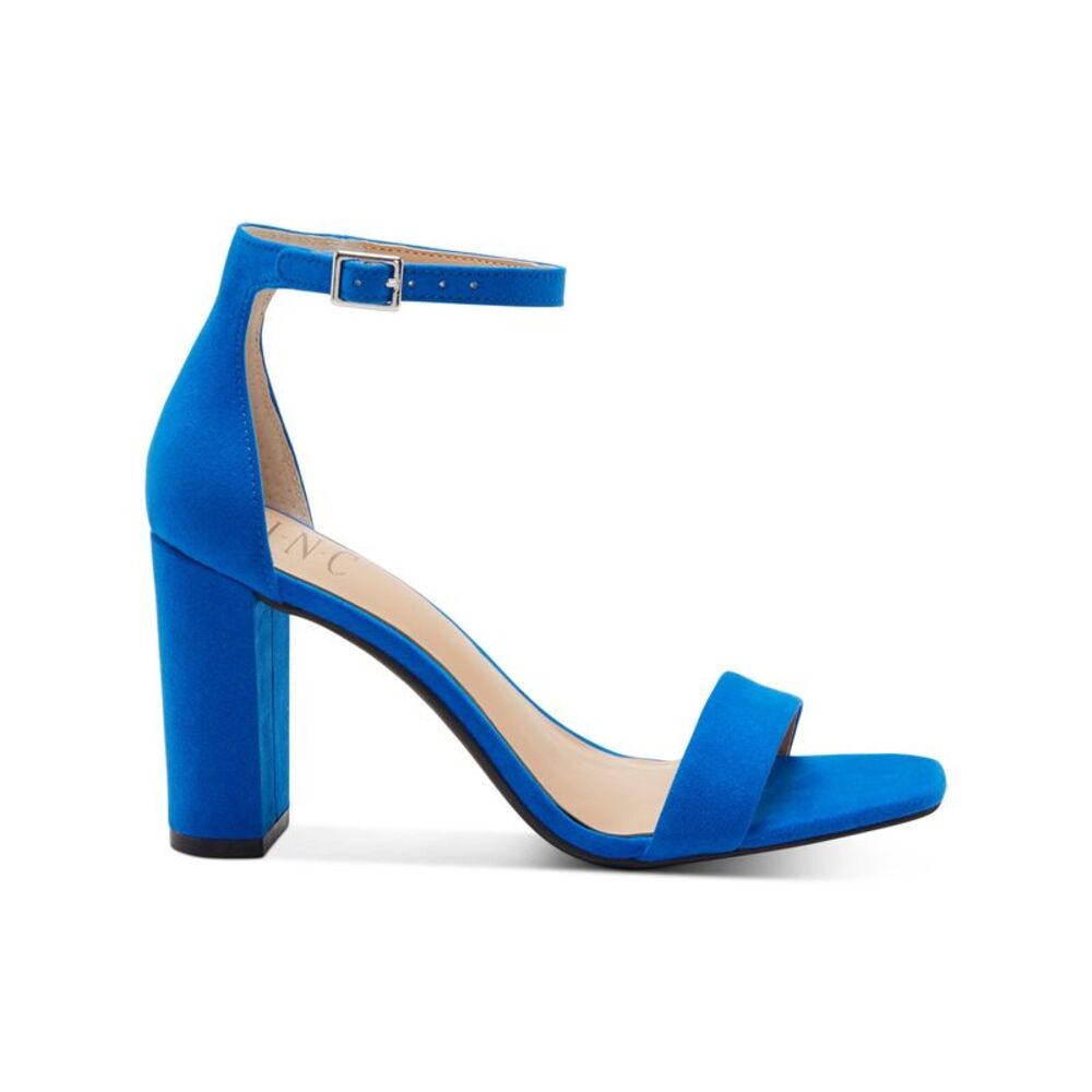 INC Womens Blue Scale Comfort Lexini Square Toe Block Heel Buckle Sandals 9.5 M